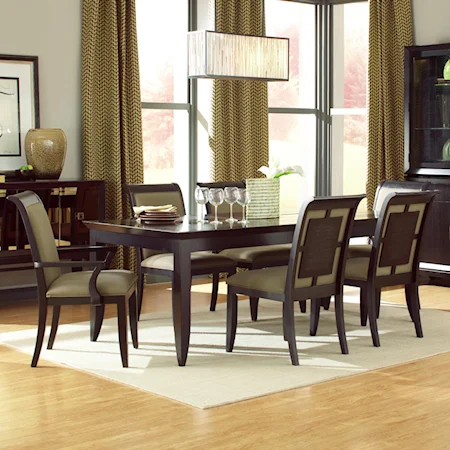 Contemporary Rectangular Leg Dining Table with Upholstered Arm Chairs & Side Chairs